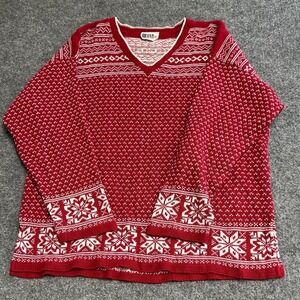 Brand New Sweater Womens Size 1X Red White Fair Isle Snowflake USA V-Neck Knit